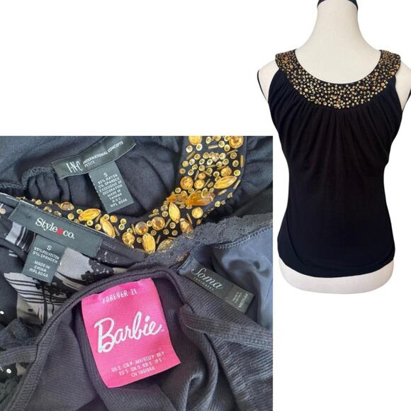 4 PC. GLAM Y2K GOTHIC CHIC BLACK LACE BEADED SPARKLE TOP BUNDLE SMALL - Picture 8 of 8